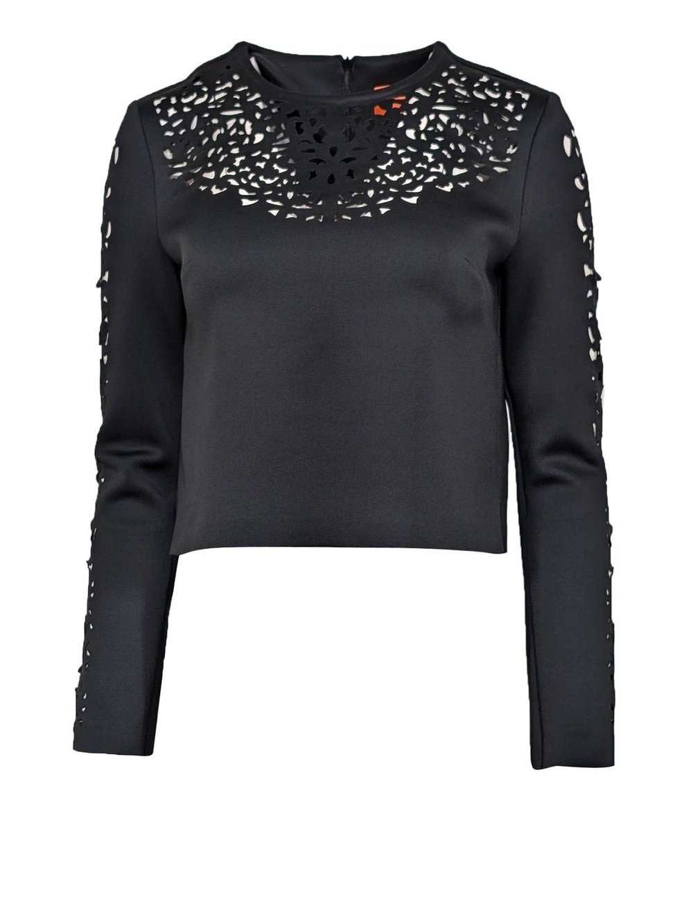 Clover Canyon Black Laser-Cut Long Sleeve Crop Top
